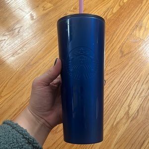 Blue leaf metal Starbucks tumbler